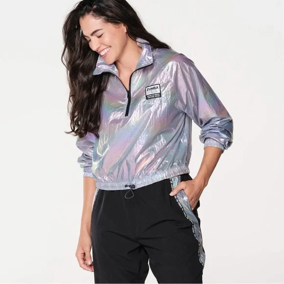 Zumba High Neck Futuristic Crop Pullover jacket Size Large - Picture 2 of 7